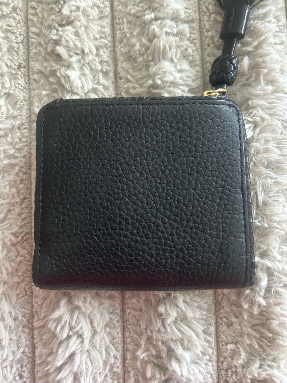 Tory Burch Black Pebbled Leather Bifold Wallet Tassel Gold Hardware - Picture 2 of 6